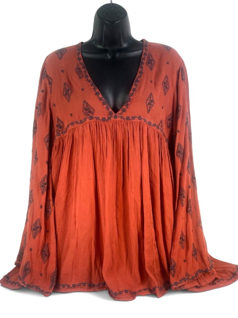 Free People Rustic Diamond Embroidered Tunic Mini Dress Bohemian over sz S/P new